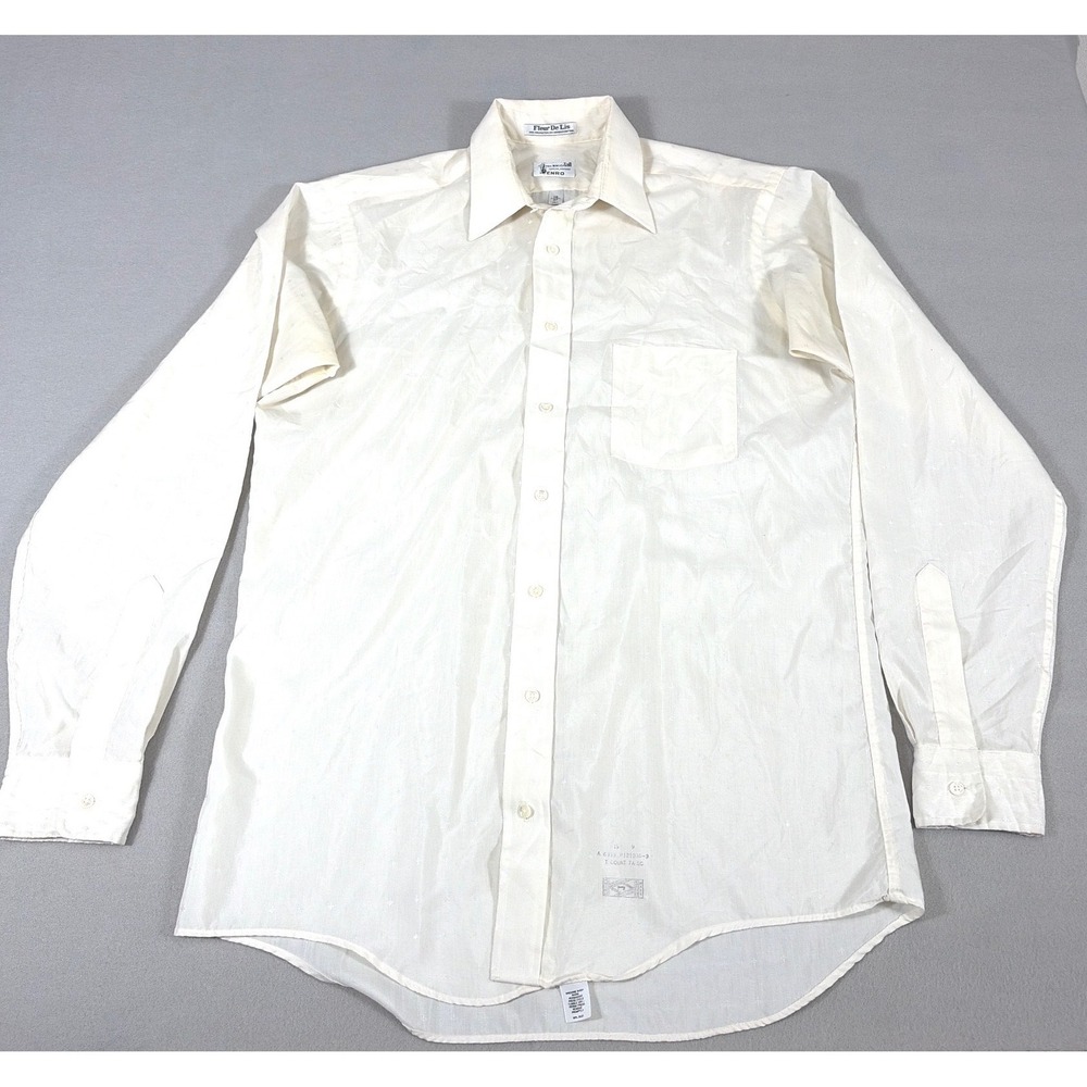 Vintage Enro Mr Big & Tall Fleur De Lis Cream Dress Shirt 16 37 Tall USA Made